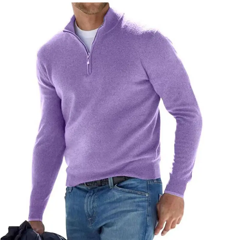 Men's Pink Wool Velvet V Neck Zipper Top — feature 32