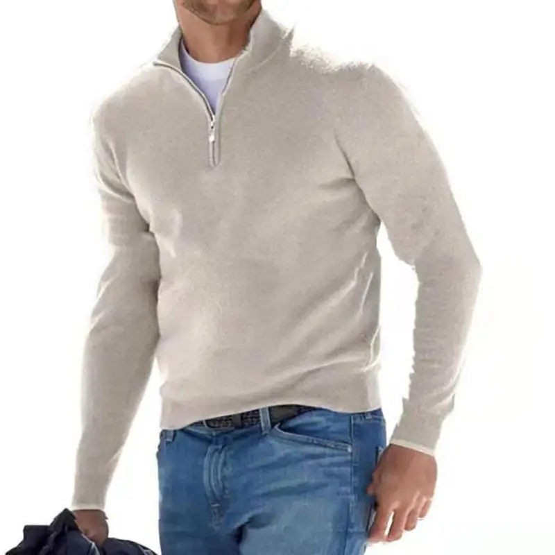 Men's Pink Wool Velvet V Neck Zipper Top — feature 34