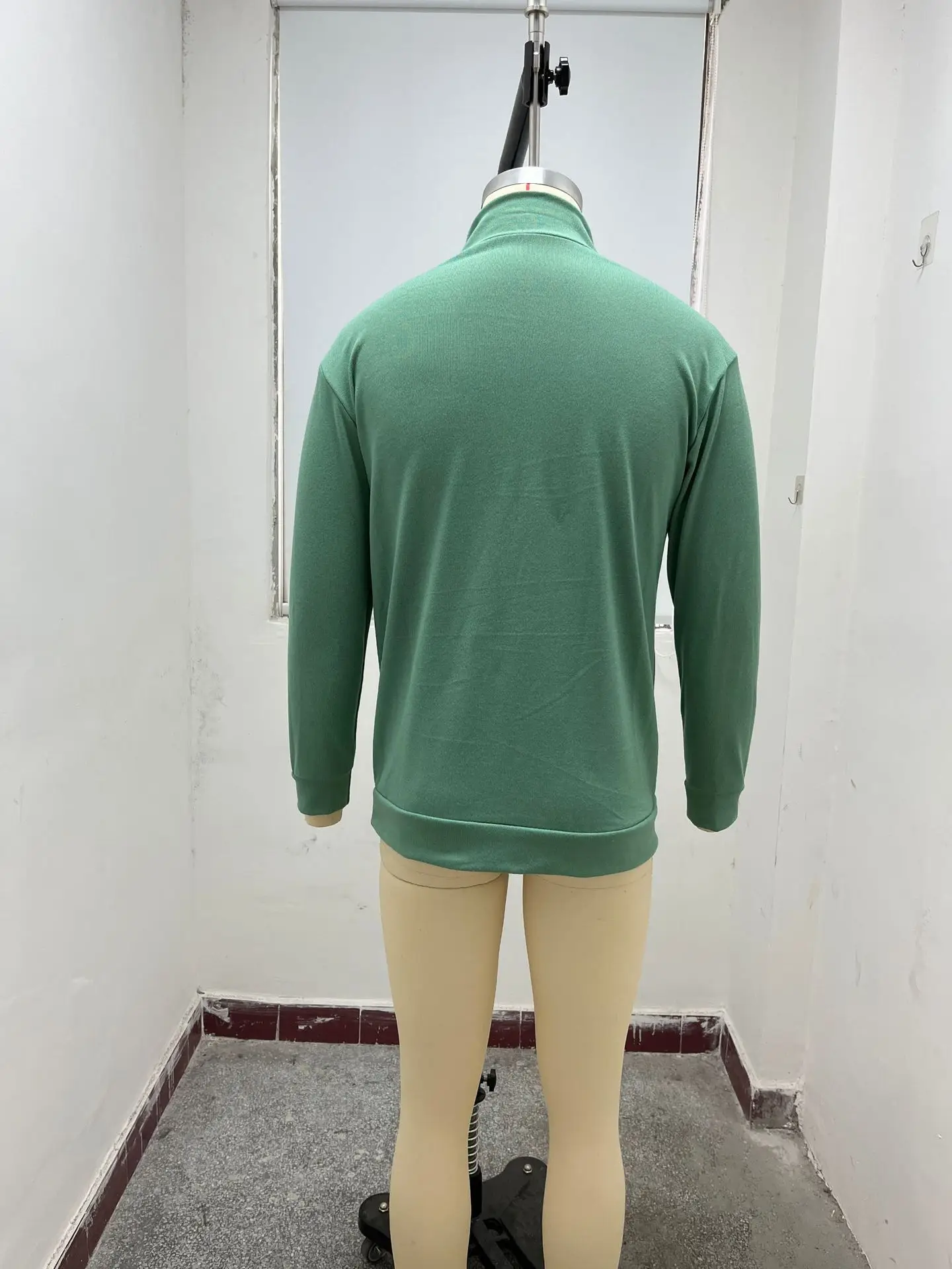 Men's Pink Wool Velvet V Neck Zipper Top — feature 5
