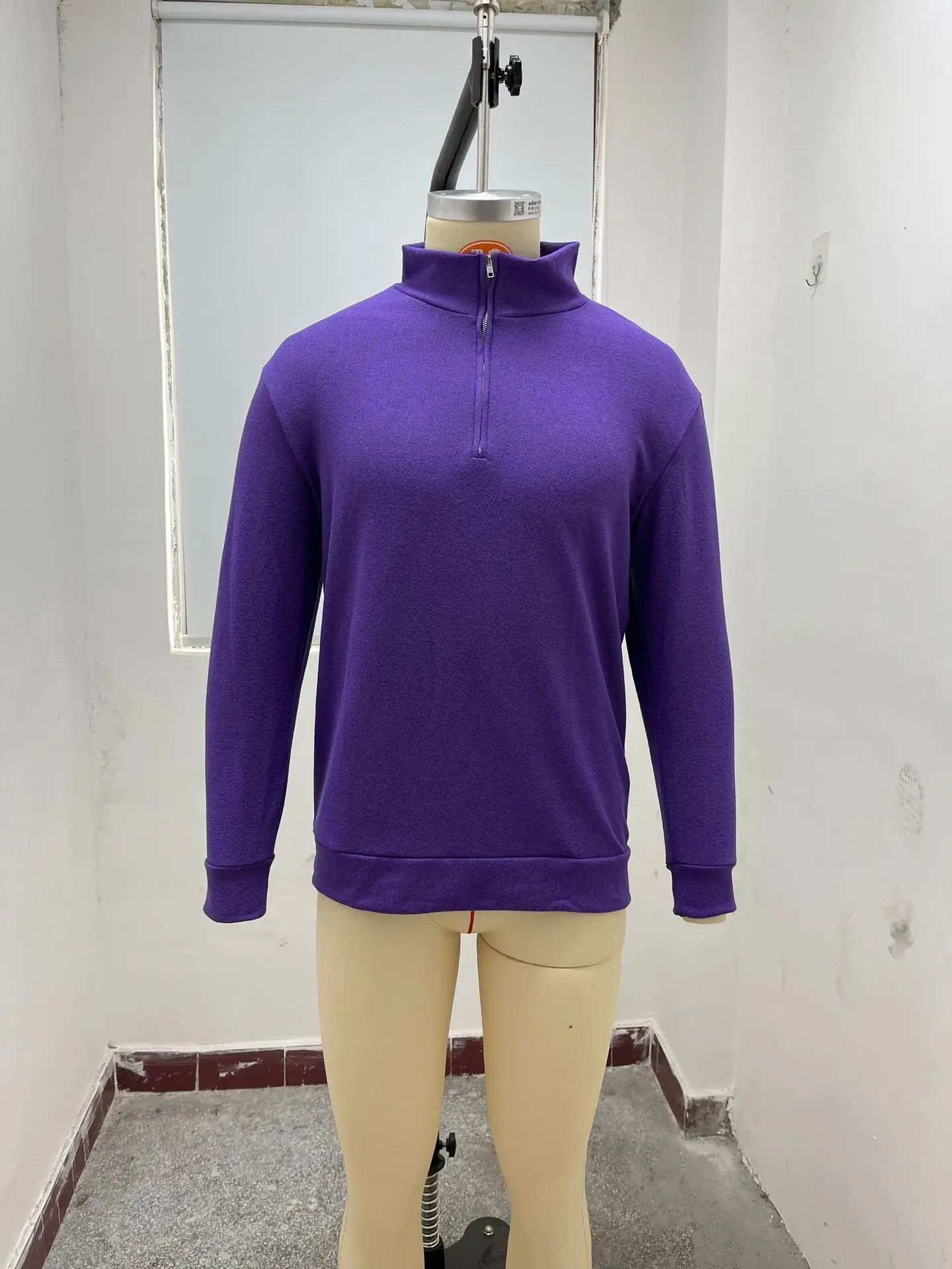Men's Pink Wool Velvet V Neck Zipper Top — feature 6