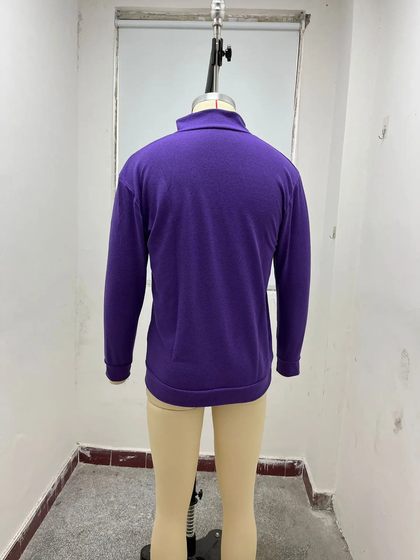 Men's Pink Wool Velvet V Neck Zipper Top — feature 8