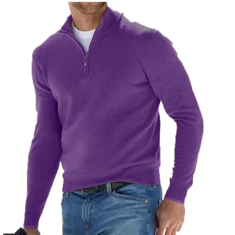 Men's Pink Wool Velvet V Neck Zipper Top - Image 4