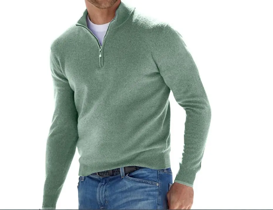 Men's Pink Wool Velvet V Neck Zipper Top - Image 9