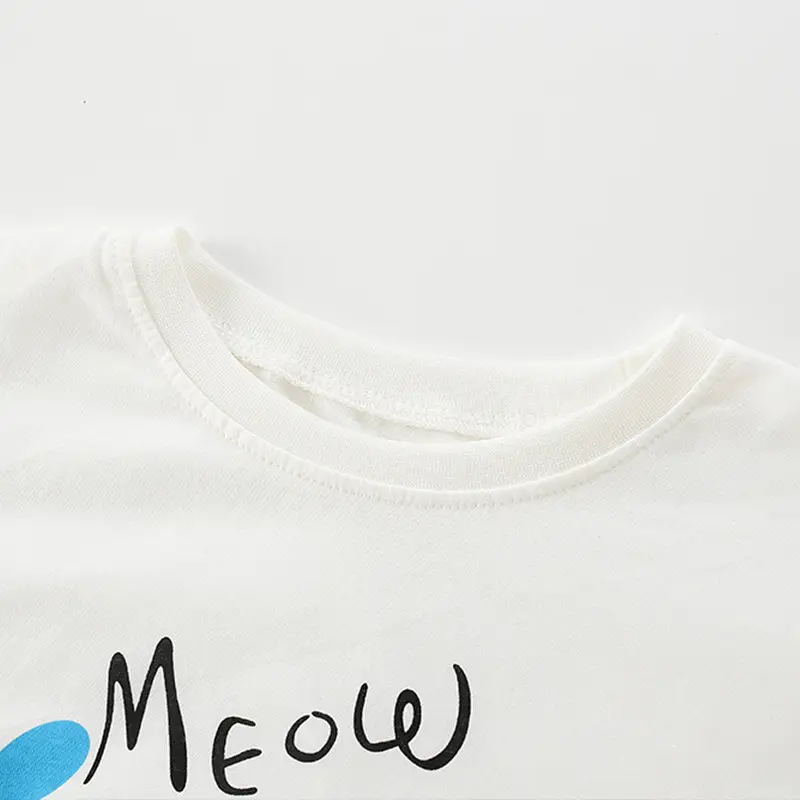 Children's White Dinosaur T-Shirt Long Sleeve Round Neck