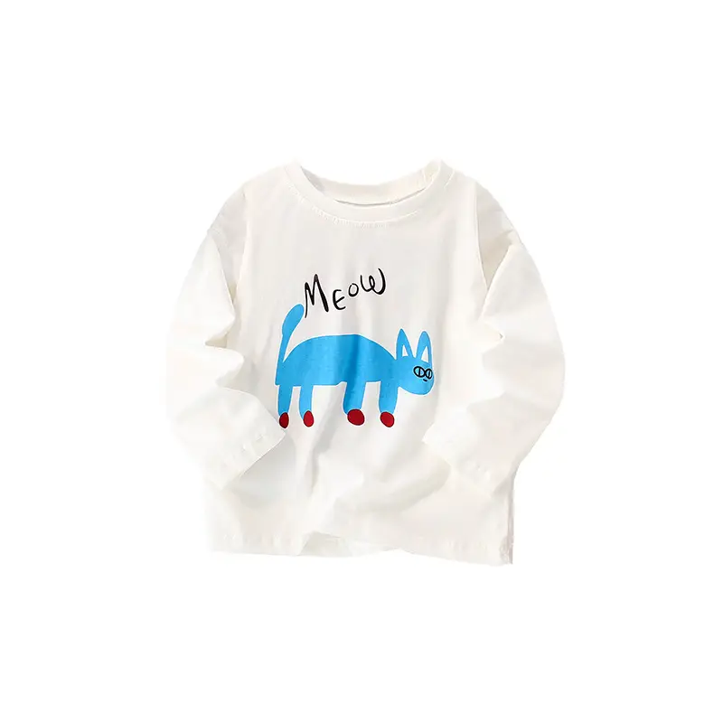 Children's White Dinosaur T-Shirt Long Sleeve Round Neck