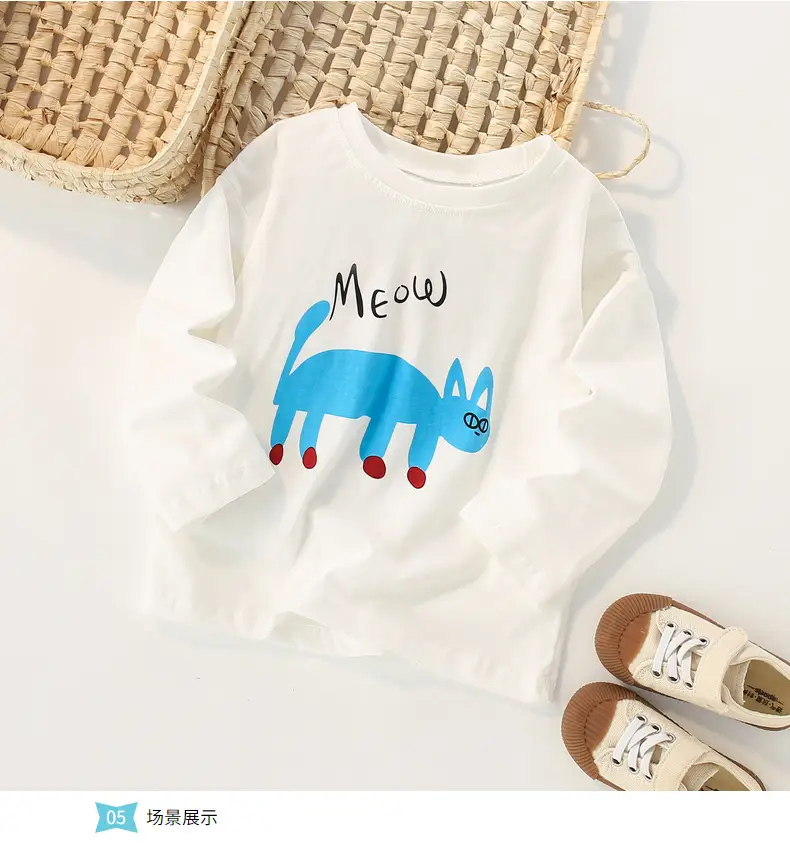 Children's White Dinosaur T-Shirt Long Sleeve Round Neck — feature 9