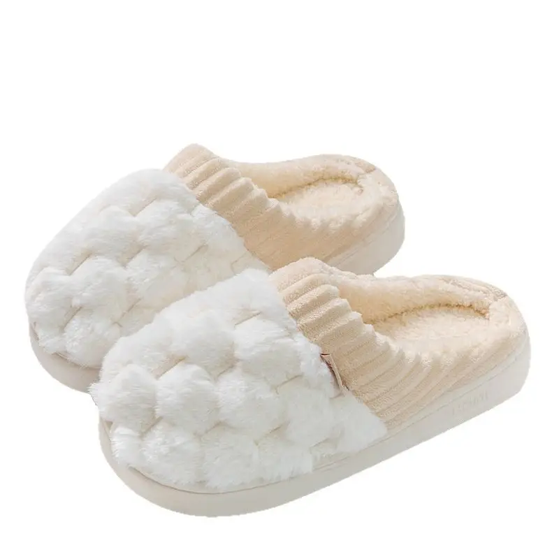 Cixi Cotton Slippers for Women Spring and Autumn and Winter Home Indoor Non-slip Home Winter Warm Wool Plush Couple Men