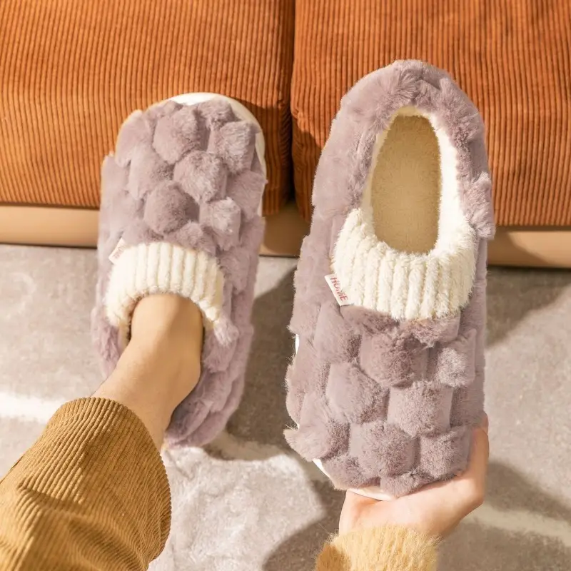 Hexagonal cotton shoes brown color
