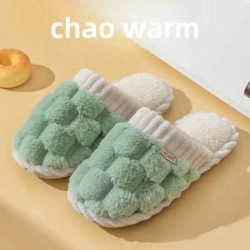 Cixi Cotton Slippers for Women Spring and Autumn and Winter Home Indoor Non-slip Home Winter Warm Wool Plush Couple Men