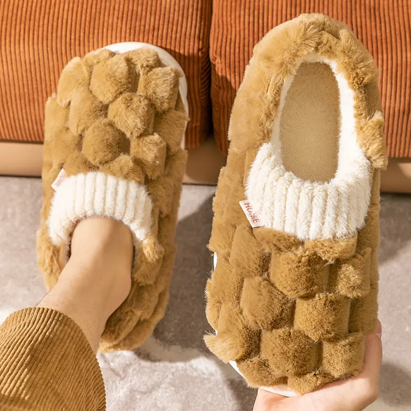 Cixi Cotton Slippers for Women Spring and Autumn and Winter Home Indoor Non-slip Home Winter Warm Wool Plush Couple Men