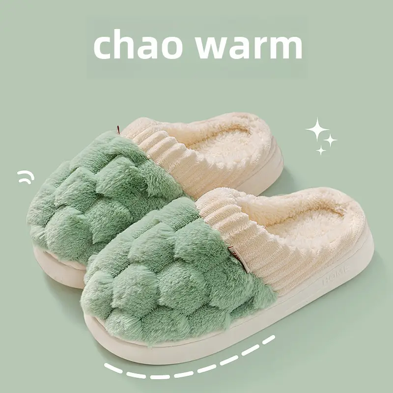 Cixi Cotton Slippers for Women Spring and Autumn and Winter Home Indoor Non-slip Home Winter Warm Wool Plush Couple Men