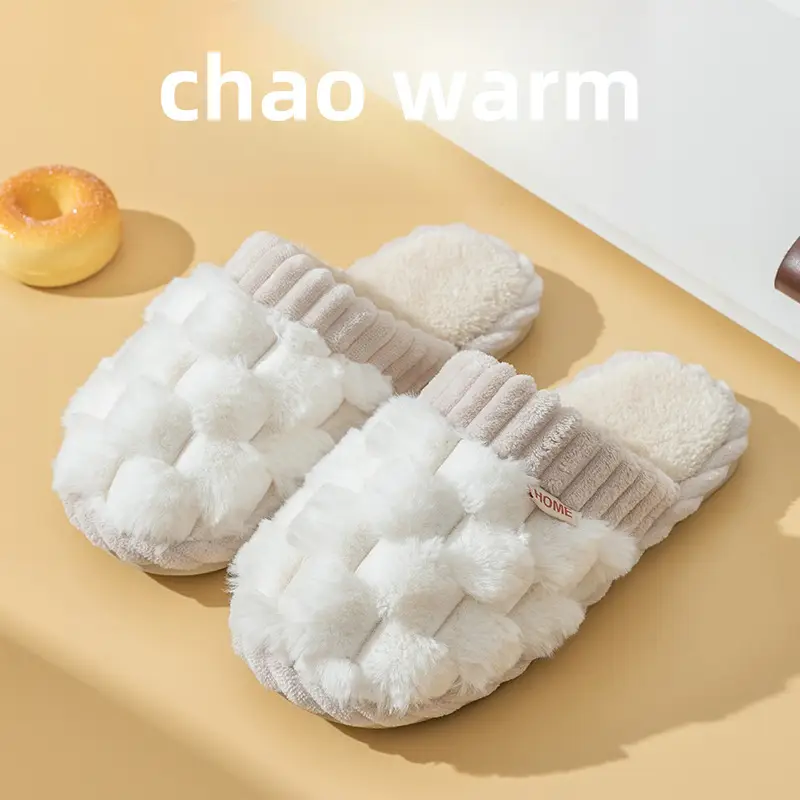 Cixi Cotton Slippers for Women Spring and Autumn and Winter Home Indoor Non-slip Home Winter Warm Wool Plush Couple Men