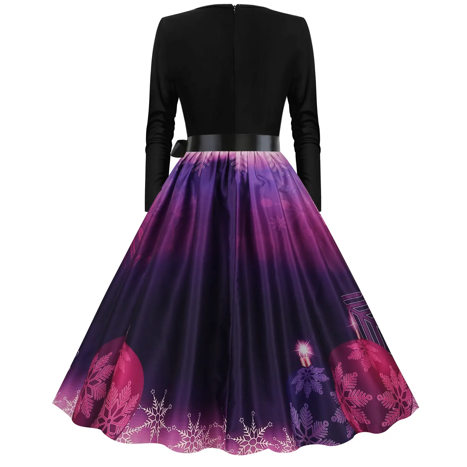 Red Burnt Flower Long Sleeve V-Neck Dress for Women — feature 17