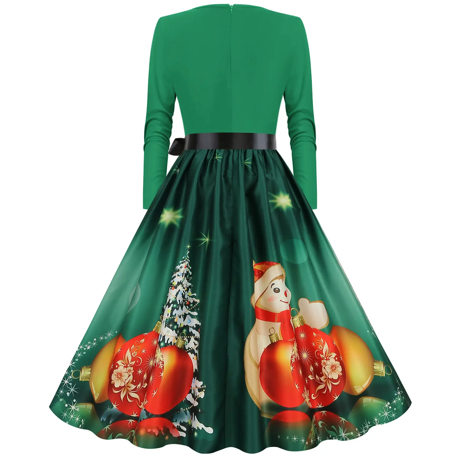 Red Burnt Flower Long Sleeve V-Neck Dress for Women — feature 23