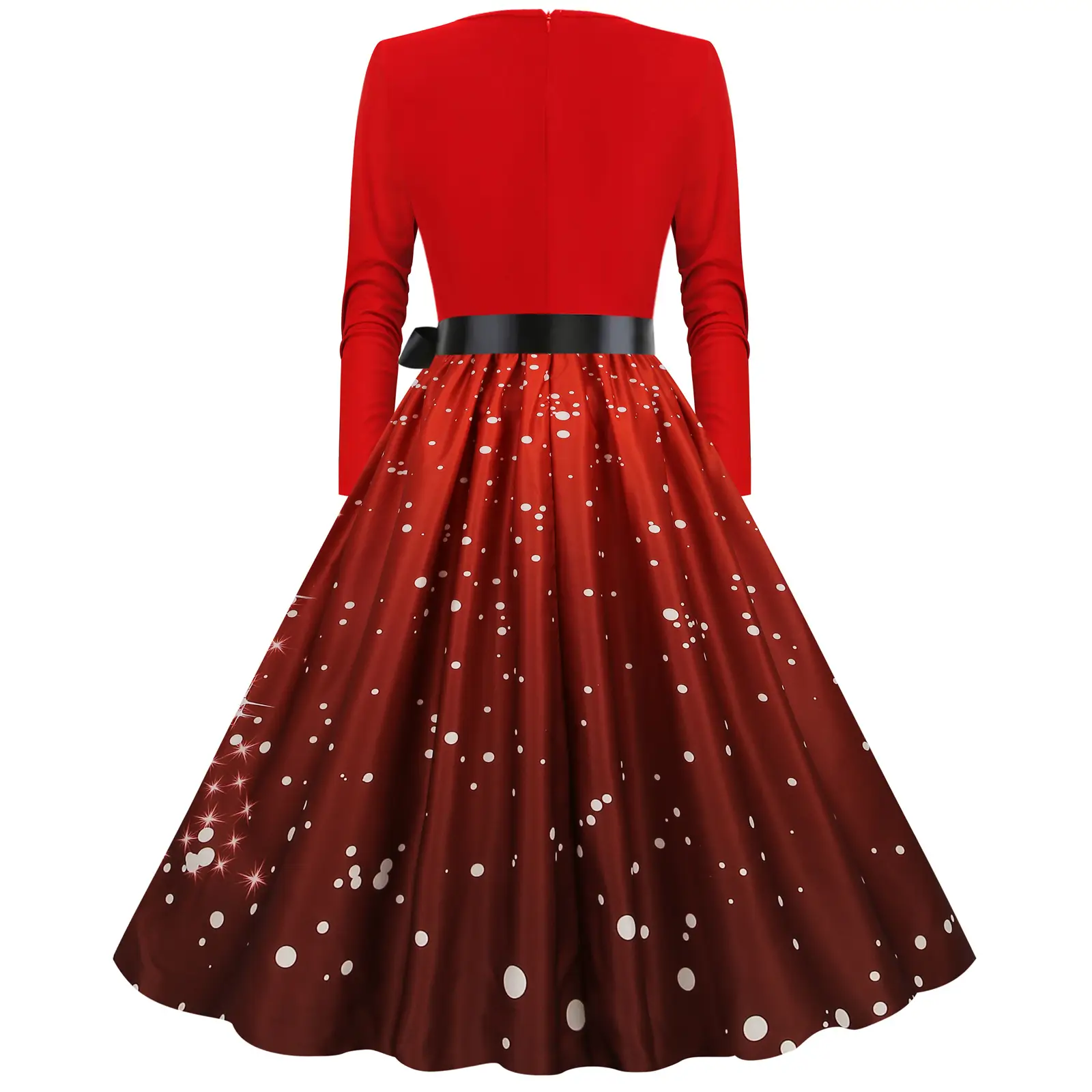 Red Burnt Flower Long Sleeve V-Neck Dress for Women — feature 35