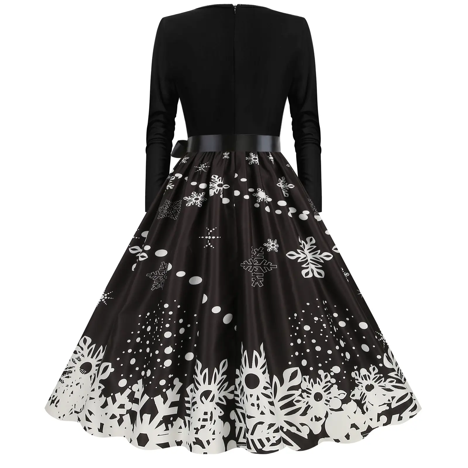 Red Burnt Flower Long Sleeve V-Neck Dress for Women — feature 4