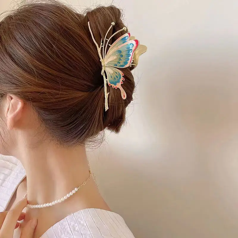Antique Painted Butterfly Hair Clip for Women