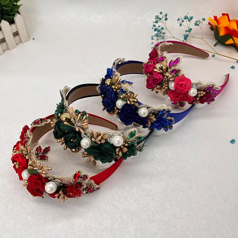Baroque Rhinestone Pearl Headband with Skull Drill Design - Image 19