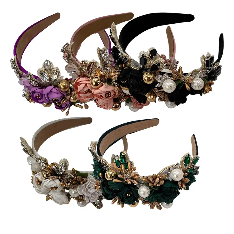 Baroque Rhinestone Pearl Headband with Skull Drill Design - Image 22