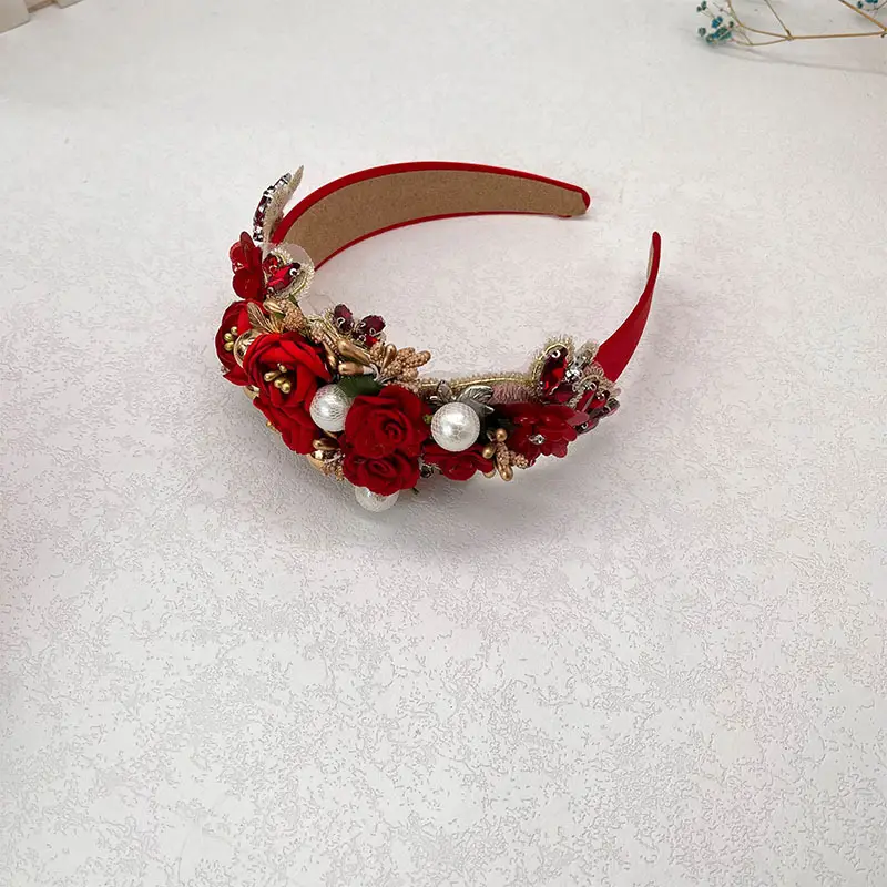Baroque Rhinestone Pearl Headband with Skull Drill Design - Image 4