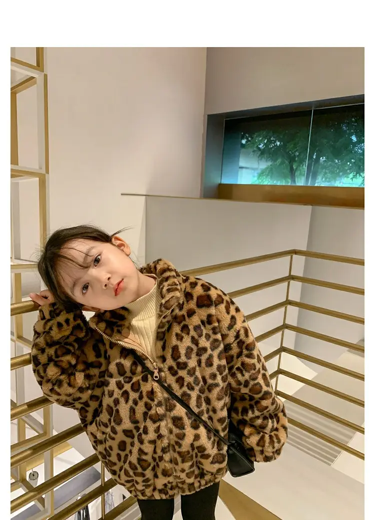 Girls Leopard Print Winter Coat Korean Style Thick Warm Woolen — feature 11