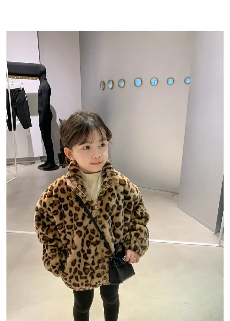 Girls Leopard Print Winter Coat Korean Style Thick Warm Woolen — feature 12