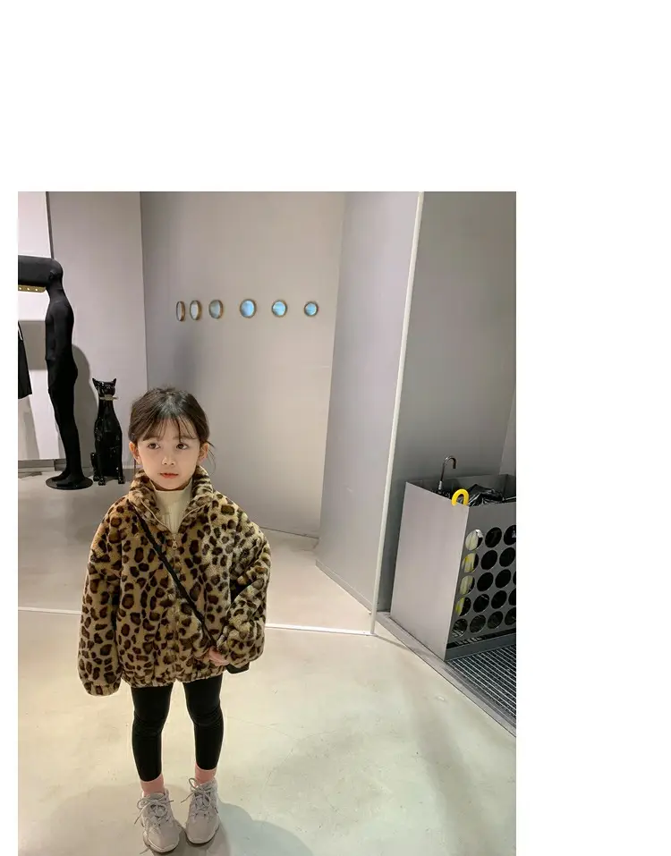 Girls Leopard Print Winter Coat Korean Style Thick Warm Woolen — feature 13