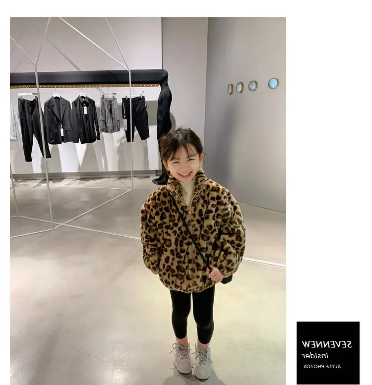 Girls Leopard Print Winter Coat Korean Style Thick Warm Woolen — feature 14