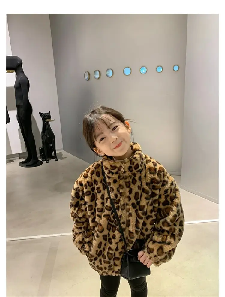 Girls Leopard Print Winter Coat Korean Style Thick Warm Woolen — feature 3