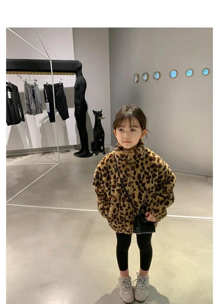 Girls Leopard Print Winter Coat Korean Style Thick Warm Woolen — feature 5