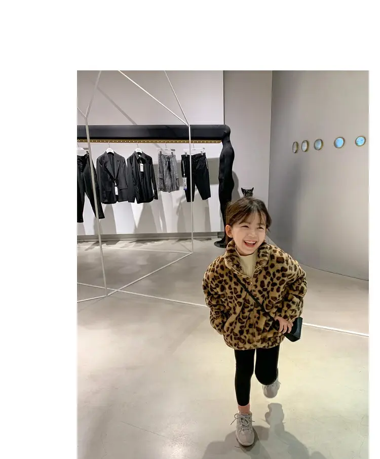 Girls Leopard Print Winter Coat Korean Style Thick Warm Woolen — feature 6