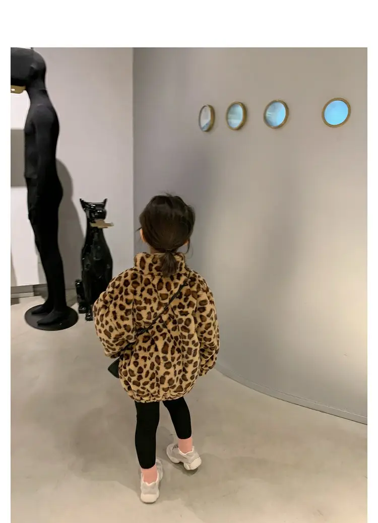 Girls Leopard Print Winter Coat Korean Style Thick Warm Woolen — feature 8