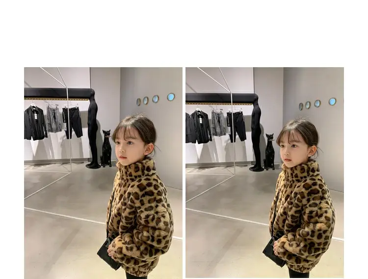 Girls Leopard Print Winter Coat Korean Style Thick Warm Woolen — feature 9