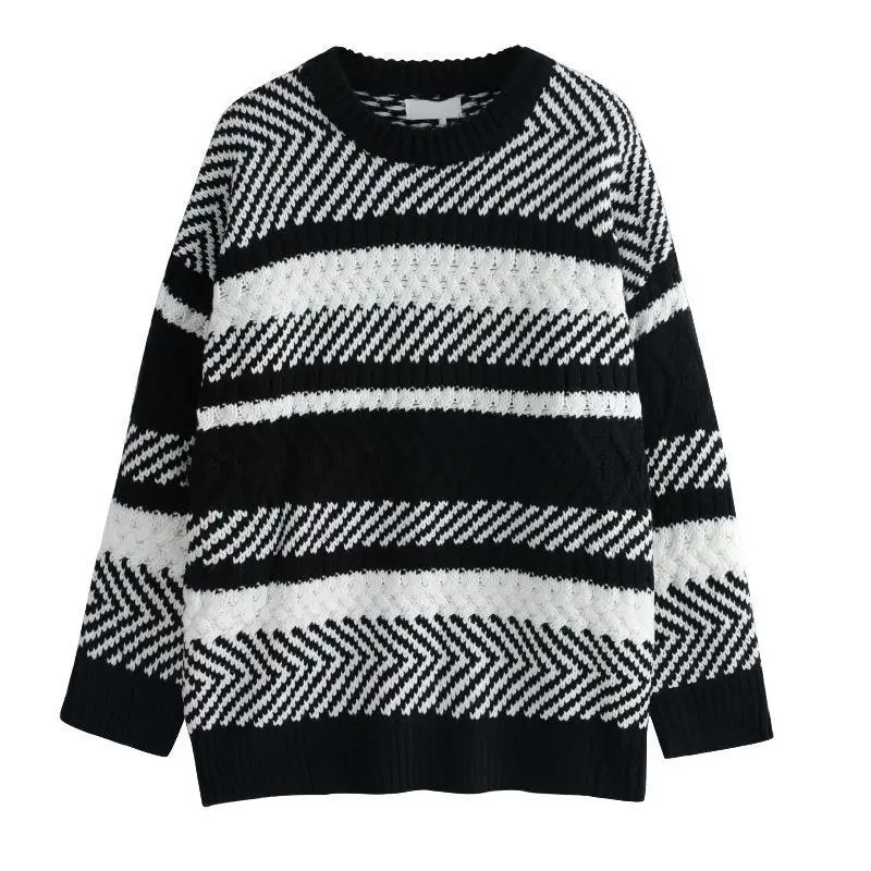 Women Striped Korean Sweater Lazy Outerwear - Image 5