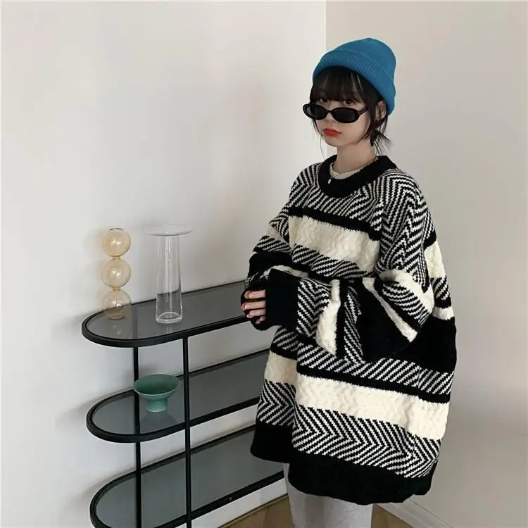 Women Striped Korean Sweater Lazy Outerwear — feature 11