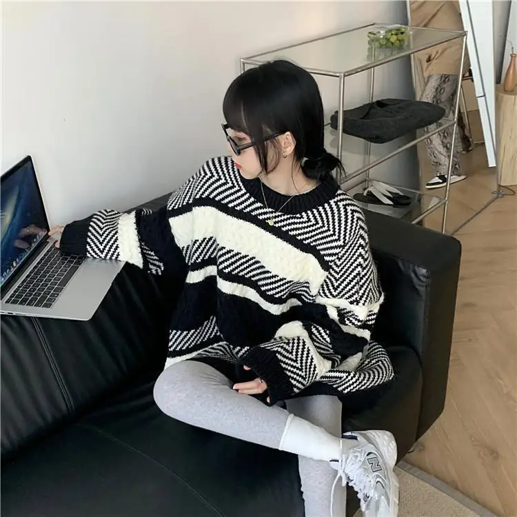 Women Striped Korean Sweater Lazy Outerwear — feature 13