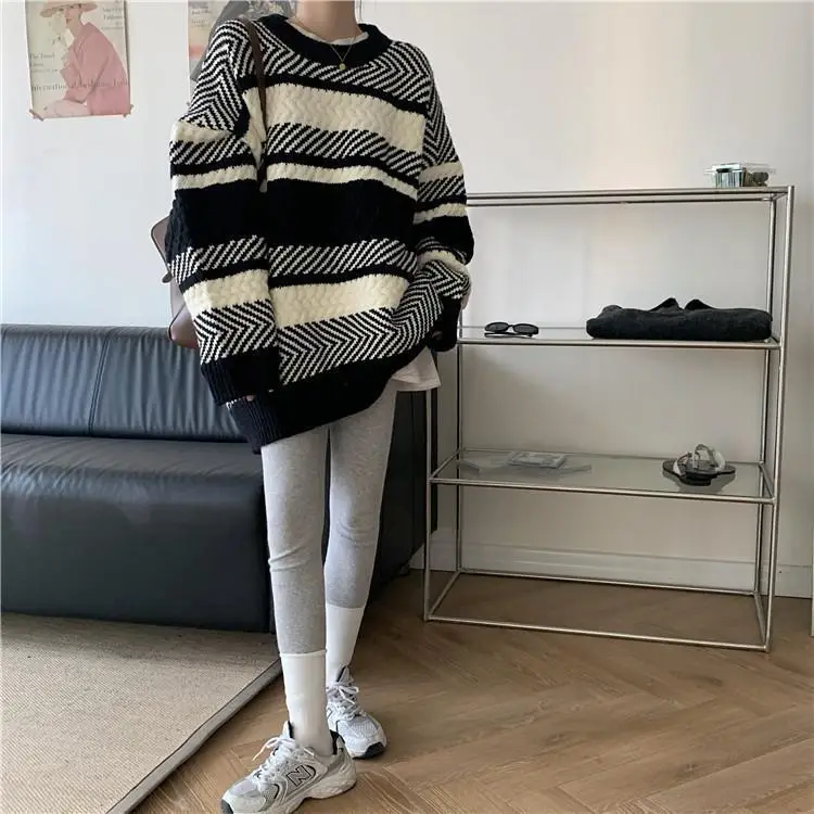 Women Striped Korean Sweater Lazy Outerwear — feature 16