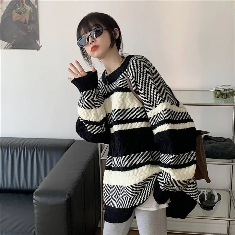 Women Striped Korean Sweater Lazy Outerwear — feature 3