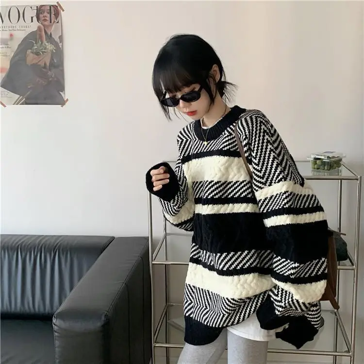 Women Striped Korean Sweater Lazy Outerwear — feature 4