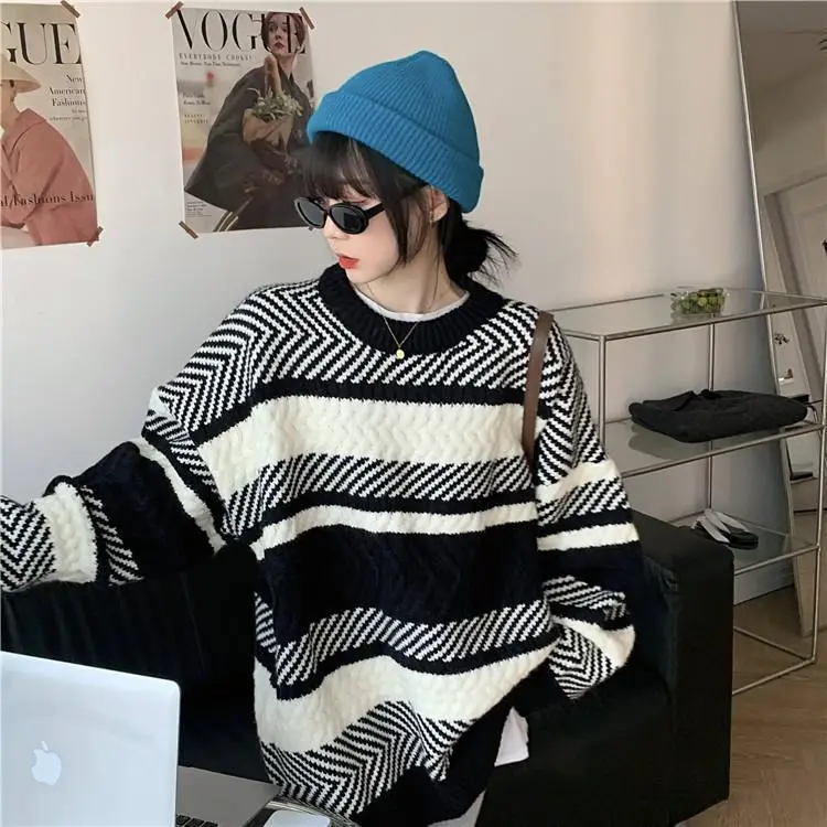 Women Striped Korean Sweater Lazy Outerwear — feature 6