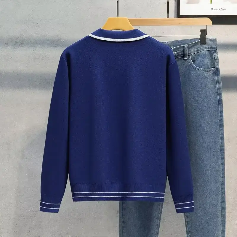 Men Green Zipper Cardigan Sweater Set with Jeans - Image 7