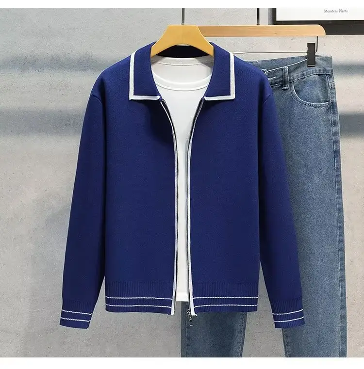 Men Green Zipper Cardigan Sweater Set with Jeans — feature 11