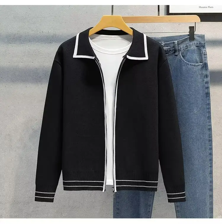 Men Green Zipper Cardigan Sweater Set with Jeans — feature 15