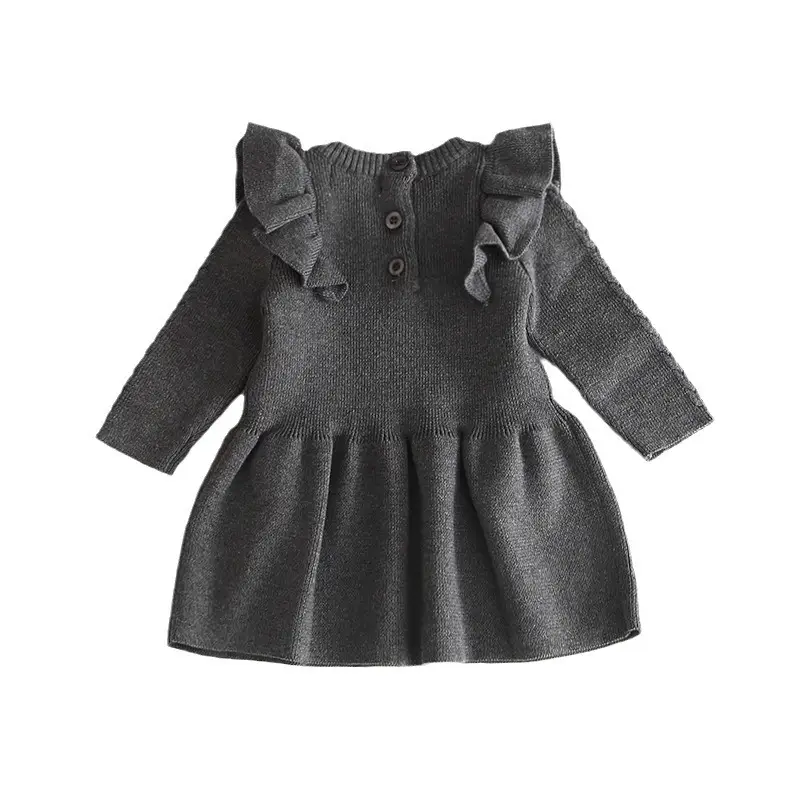 Red Flying Sleeve Knitted Cotton Dress for Girls - Image 9