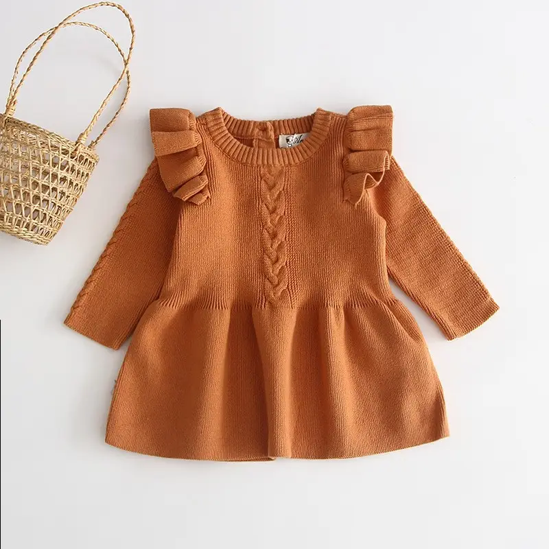 Red Flying Sleeve Knitted Cotton Dress for Girls — feature 7