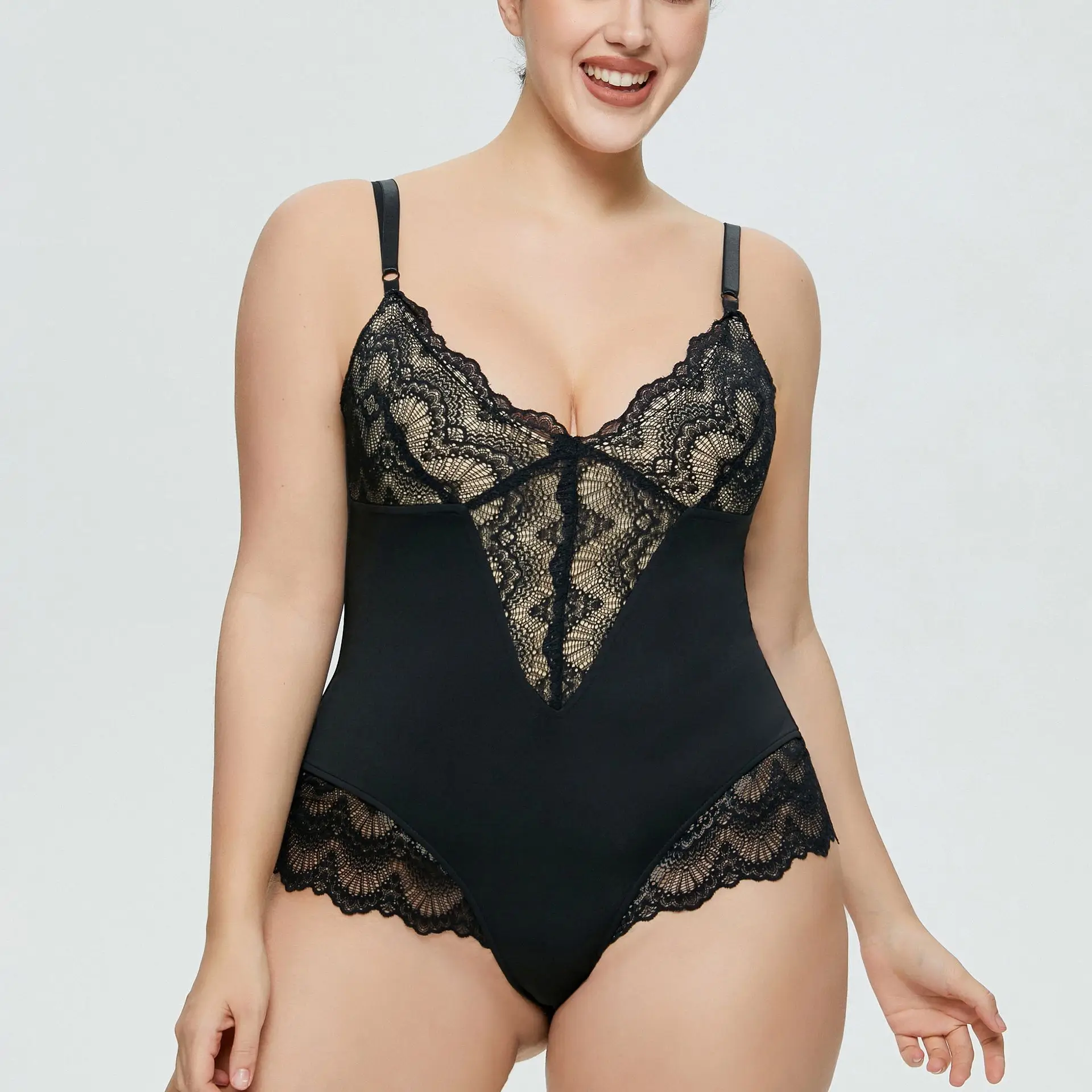 Black Lace Camisole Nightgown with High Waist & Hollow Design — feature 10