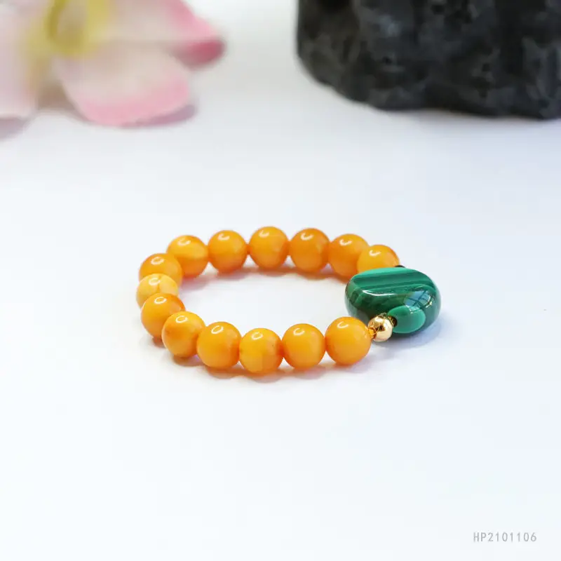 Guan Yu Natural Beeswax Ring Amber Malachite Live Streaming Dropshipping - Image 4