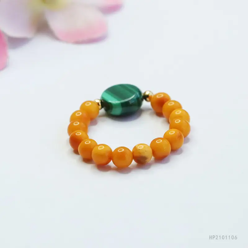 Guan Yu Natural Beeswax Ring Amber Malachite Live Streaming Dropshipping - Image 5