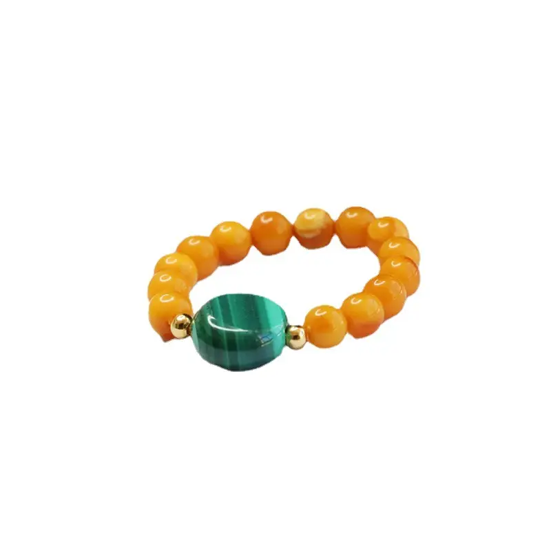 Guan Yu Natural Beeswax Ring Amber Malachite Live Streaming Dropshipping - Image 6