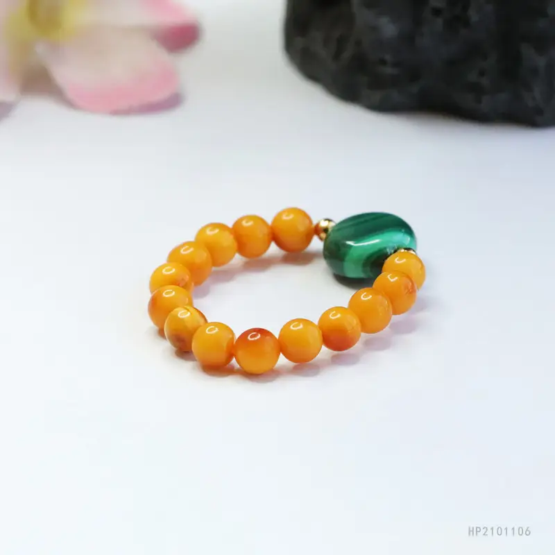 Guan Yu Natural Beeswax Ring Amber Malachite Live Streaming Dropshipping — feature 10